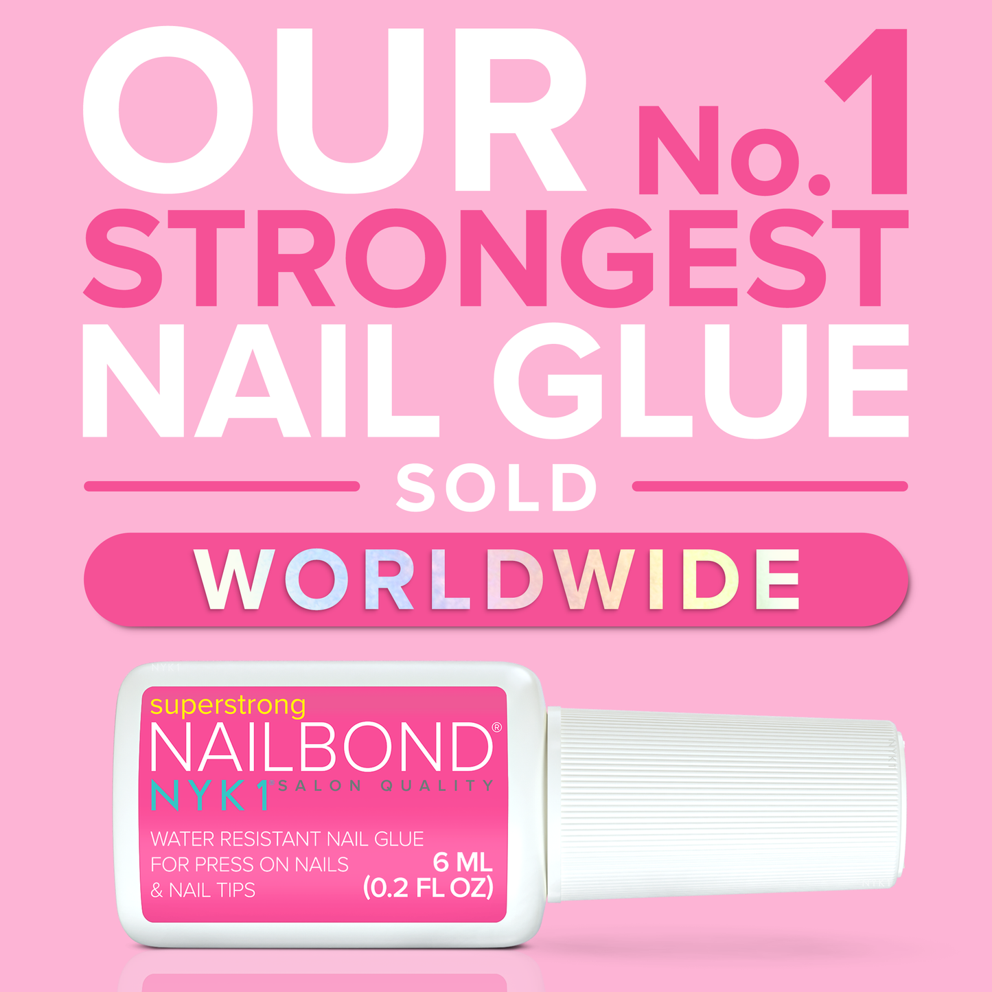 NYK1 NailBond Super Strong Brush-On Nail Glue for Press-Ons, Tips & Fake Nails 6ml/0.2 fl oz