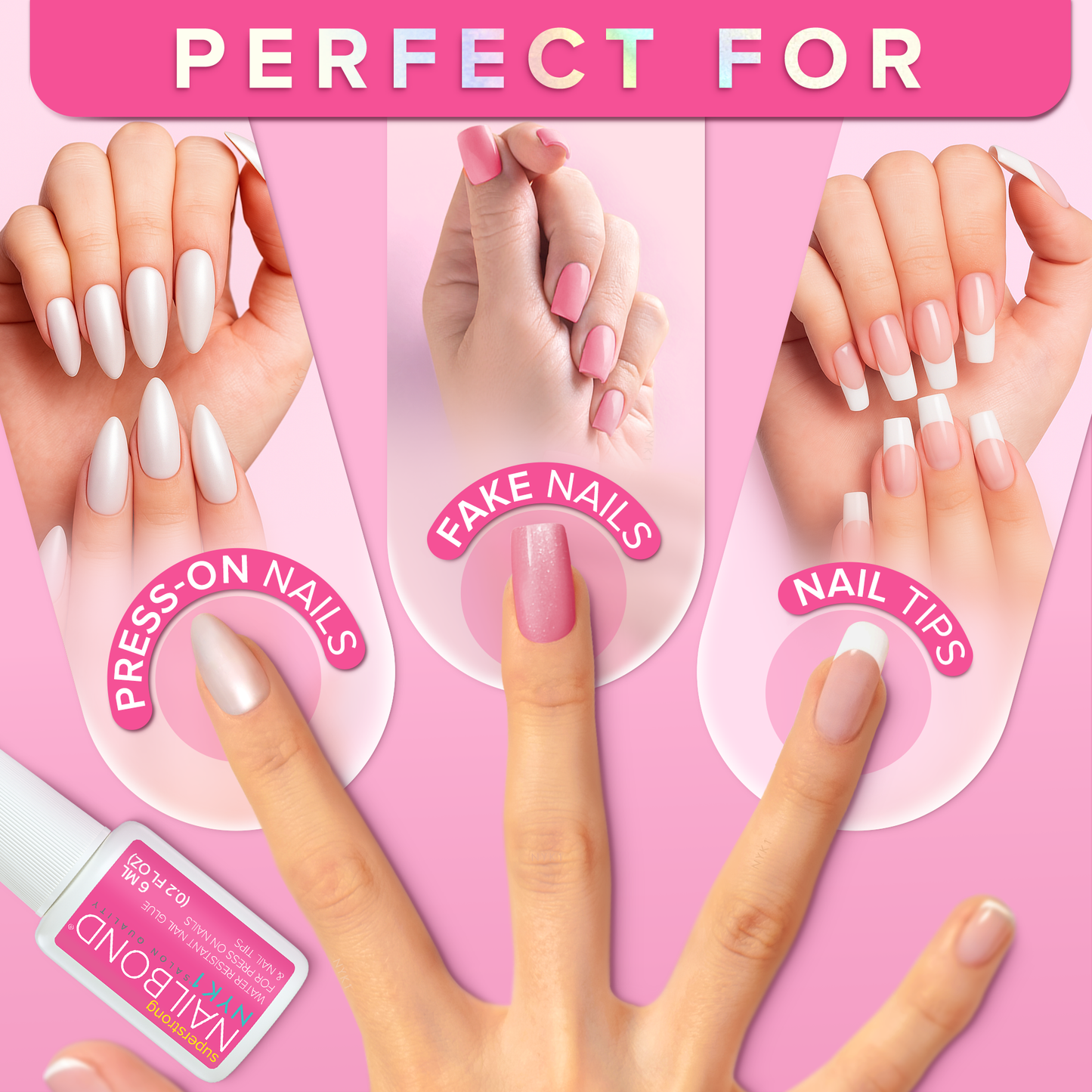 NYK1 NailBond Super Strong Brush-On Nail Glue for Press-Ons, Tips & Fake Nails 6ml/0.2 fl oz