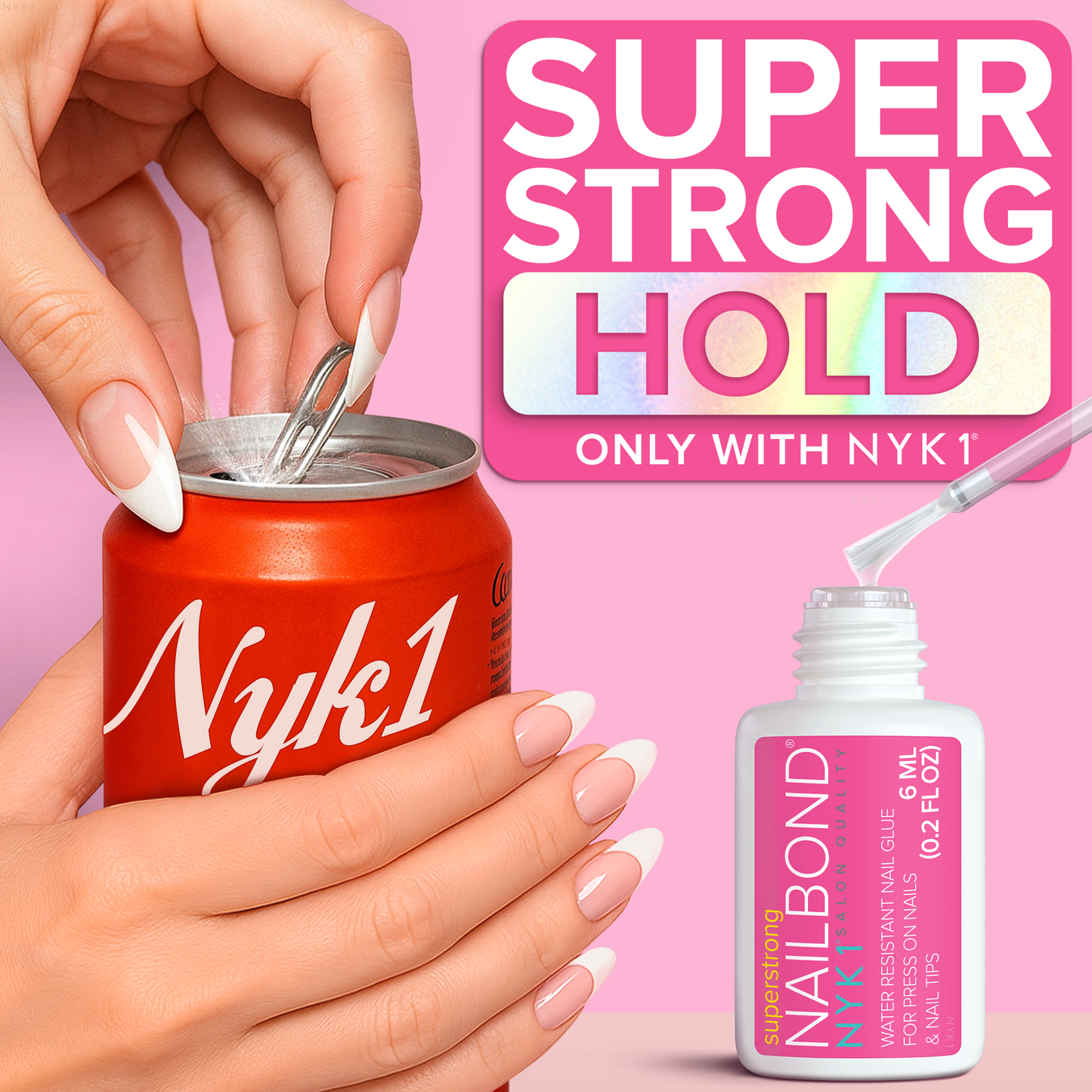 NYK1 NailBond Super Strong Brush-On Nail Glue for Press-Ons, Tips & Fake Nails 6ml/0.2 fl oz