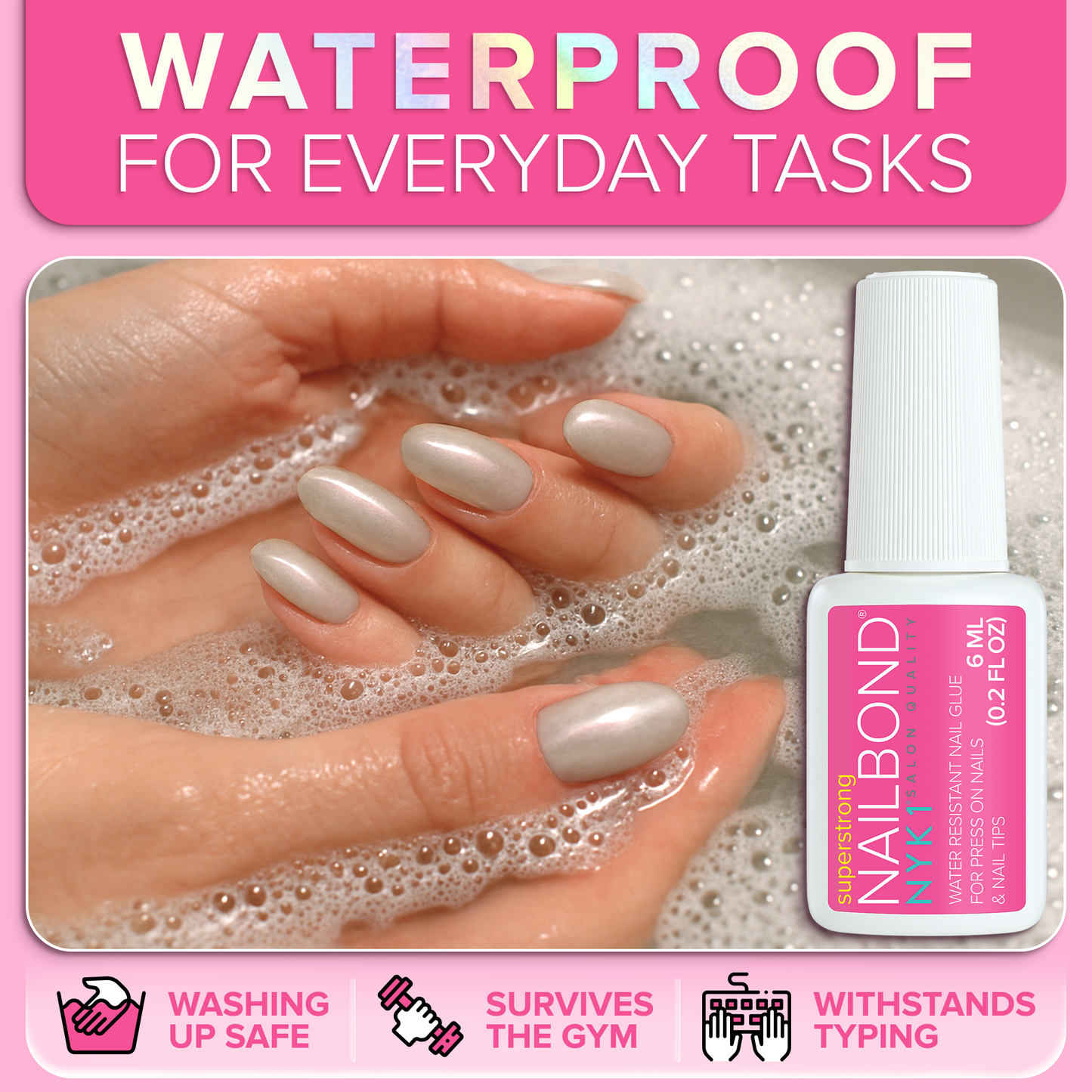 NYK1 NailBond Super Strong Brush-On Nail Glue for Press-Ons, Tips & Fake Nails 6ml/0.2 fl oz