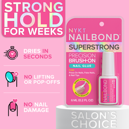 NYK1 NailBond Super Strong Brush-On Nail Glue for Press-Ons, Tips & Fake Nails 6ml/0.2 fl oz