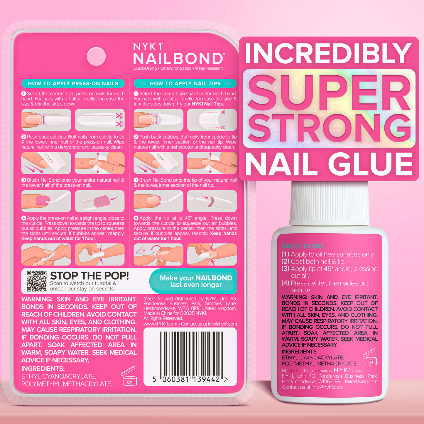 NYK1 NailBond Super Strong Brush-On Nail Glue for Press-Ons, Tips & Fake Nails 6ml/0.2 fl oz