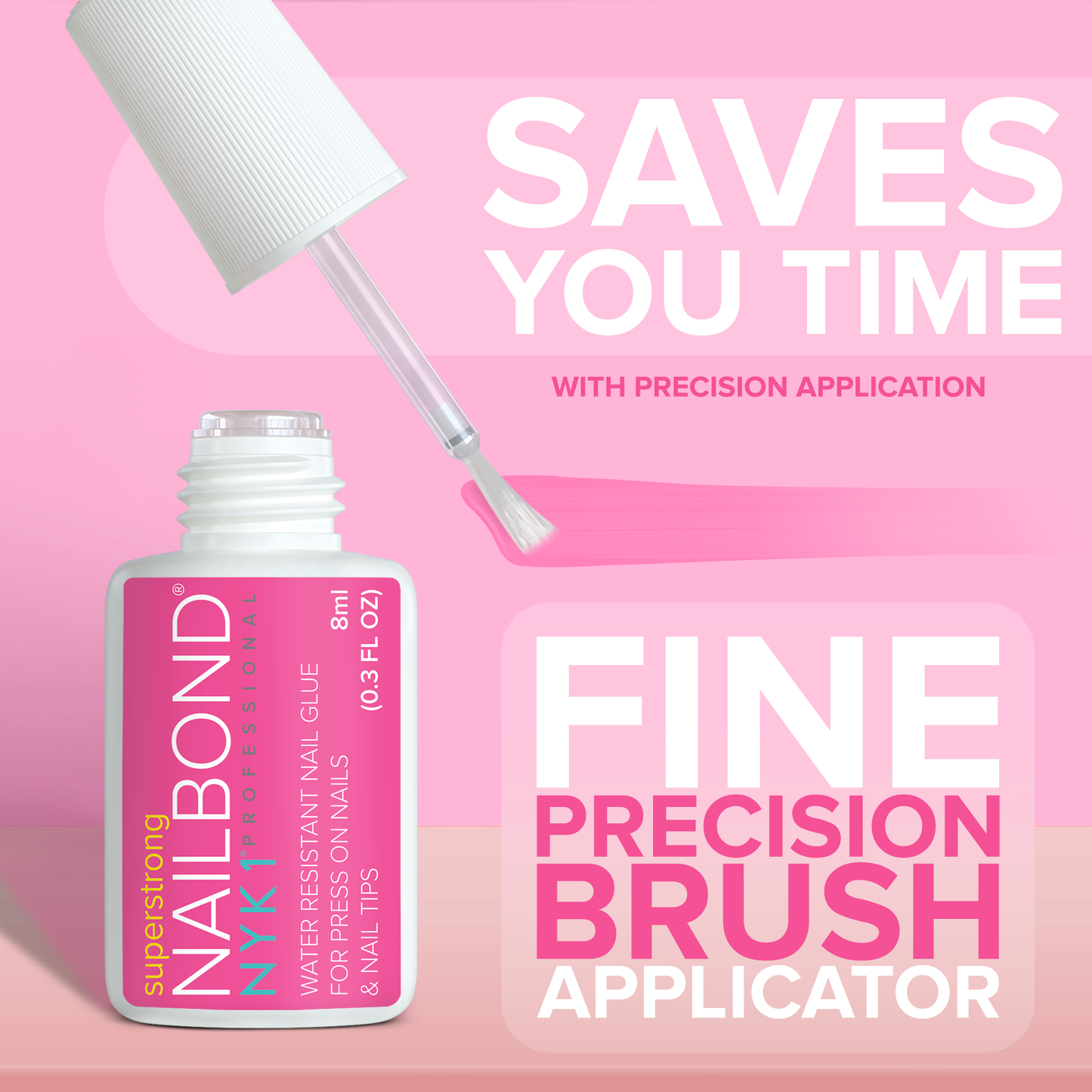 NYK1 NailBond Brush On Nail Glue & Clear Nail Tips - Coffin Shaped (500 PCS - 10 Sizes)