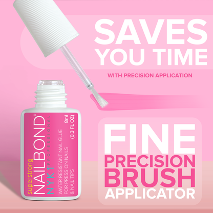NYK1 NailBond Brush On Nail Glue & Clear Nail Tips - Coffin Shaped (500 PCS - 10 Sizes)