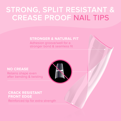 NYK1 NailBond Brush On Nail Glue & Clear Nail Tips - Coffin Shaped (500 PCS - 10 Sizes)