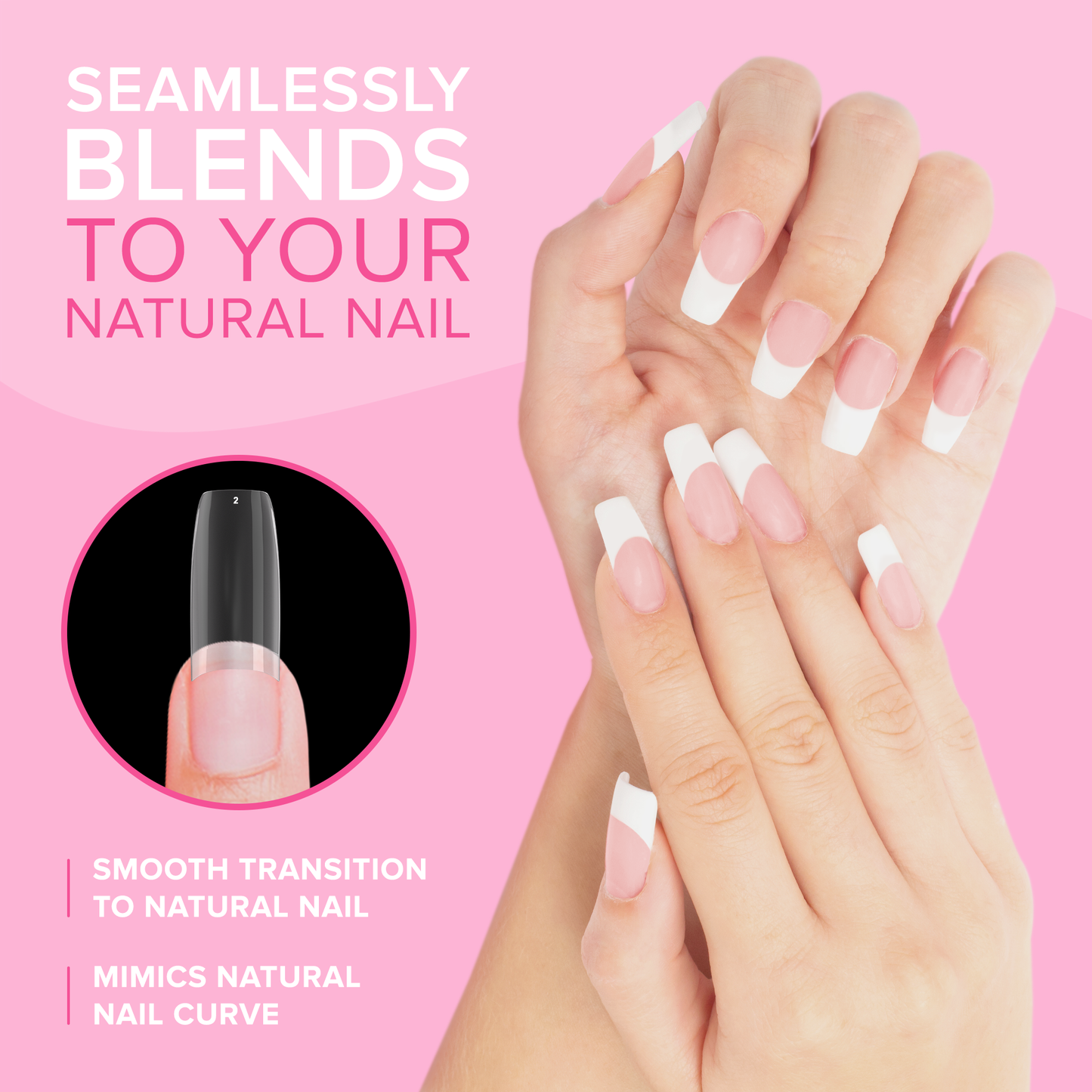 NYK1 NailBond Brush On Nail Glue & Clear Nail Tips - Coffin Shaped (500 PCS - 10 Sizes)