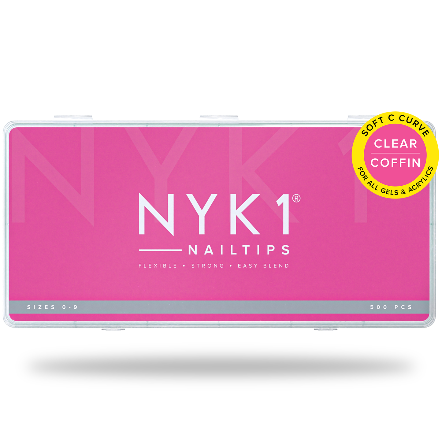 NYK1 Clear Nail Tips - Coffin Shaped (500 PCS - 10 Sizes) Long Lasting, Easy Blend & Flexible Nail Tips