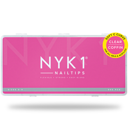 NYK1 Clear Nail Tips - Coffin Shaped (500 PCS - 10 Sizes) Long Lasting, Easy Blend & Flexible Nail Tips