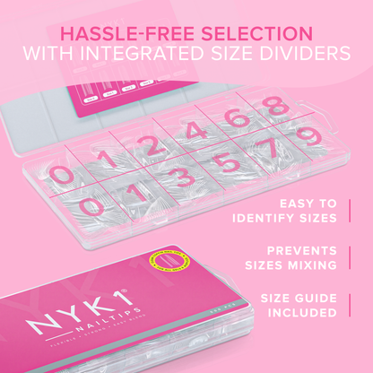 NYK1 Clear Nail Tips - Coffin Shaped (500 PCS - 10 Sizes) Long Lasting, Easy Blend & Flexible Nail Tips
