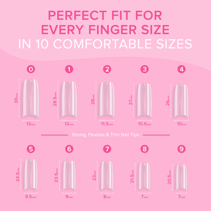 NYK1 Clear Nail Tips - Coffin Shaped (500 PCS - 10 Sizes) Long Lasting, Easy Blend & Flexible Nail Tips