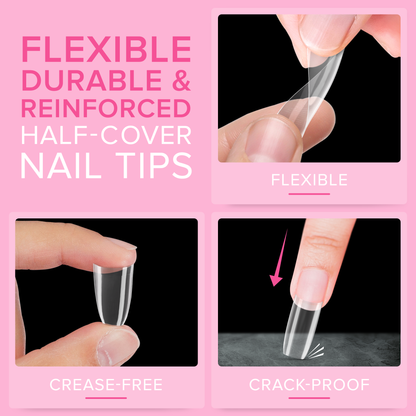 NYK1 Clear Nail Tips - Coffin Shaped (500 PCS - 10 Sizes) Long Lasting, Easy Blend & Flexible Nail Tips