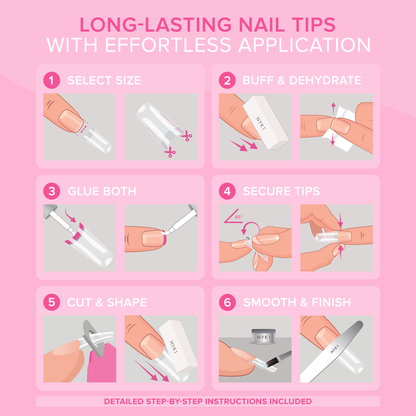 NYK1 Clear Nail Tips - Coffin Shaped (500 PCS - 10 Sizes) Long Lasting, Easy Blend & Flexible Nail Tips
