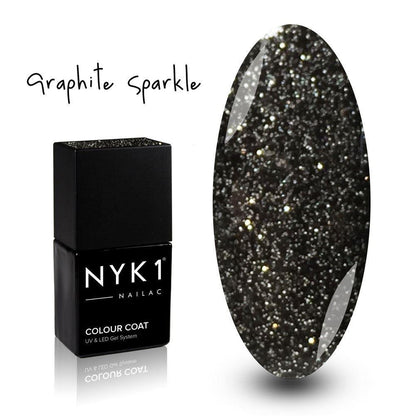 NYK1 Deep Black Graphite Sparkle Glitter Gel Polish for Nails