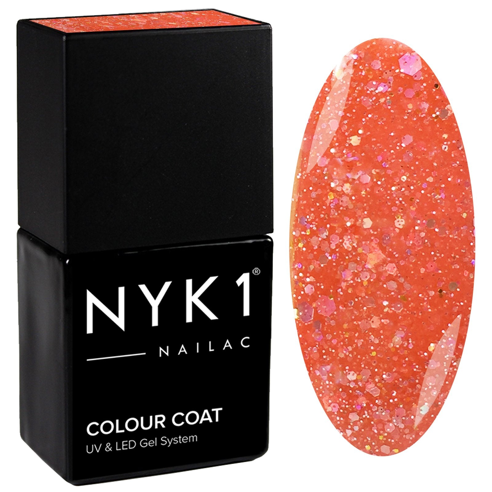 NYK1 Nailac Diamond Coral Peach Orange Sparkle Glitter Gel Nail Polish