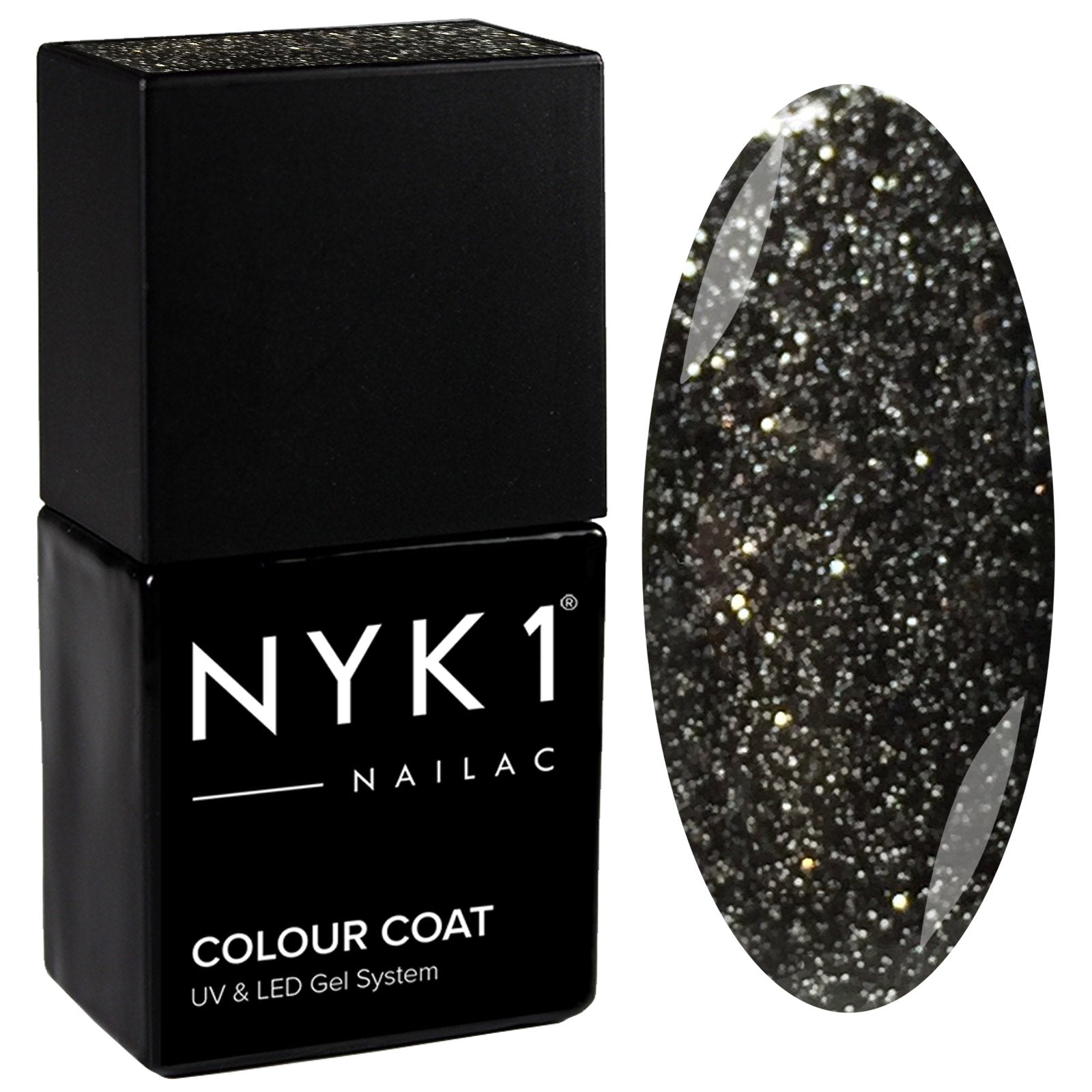 NYK1 Nailac Graphite Sparkle Deep Black Glitter Gel Nail Polish